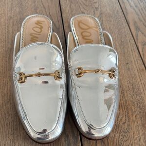 Sam Edelman Metallic Silver Mules with Gold Accent
